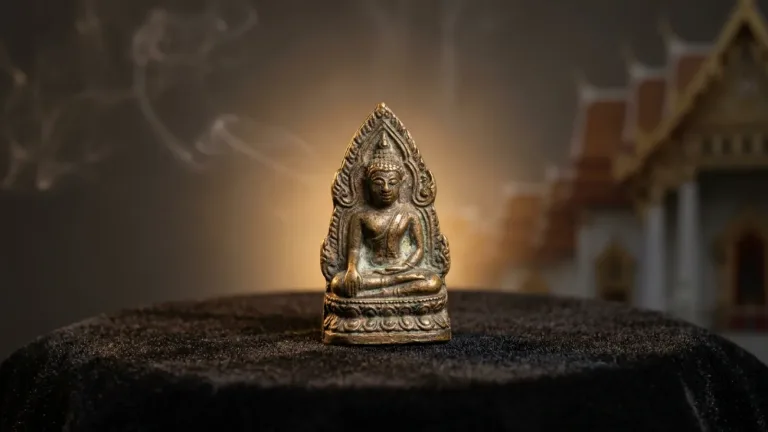 มือที่กำลังถือพระเครื่องอย่างทะนุถนอมท่ามกลางแสงสว่างอบอุ่น