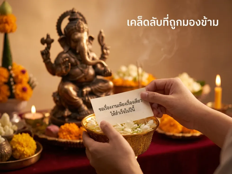 ภาพประกอบหัวข้อ เคล็ดลับที่ถูกมองข้าม: รายละเอียดเล็กๆ ที่เปลี่ยนพลังของการขอพร ในบทความ พระพิฆเนศช่วยเรื่องอะไรพร้อมวิธีไหว้องค์เทพแห่งความสำเร็จให้สมหวัง