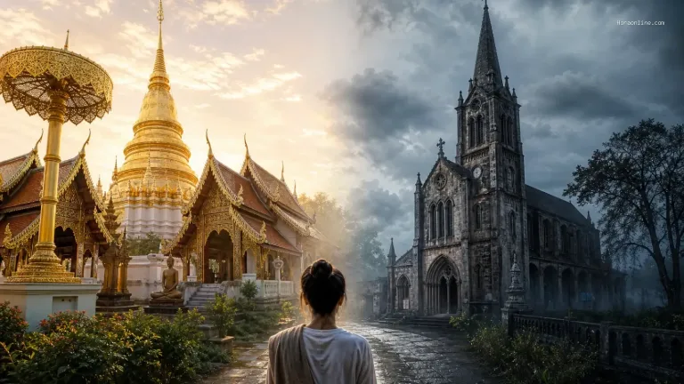บรรยากาศของ ทํานายความฝันเมื่อไปเยือนศาสนสถาน นิมิตนี้คือบุญหนุนนำหรือสัญญาณเตือนทางอ้อม กับ ฝันเห็นสถานที่ศักดิ์สิทธิ์