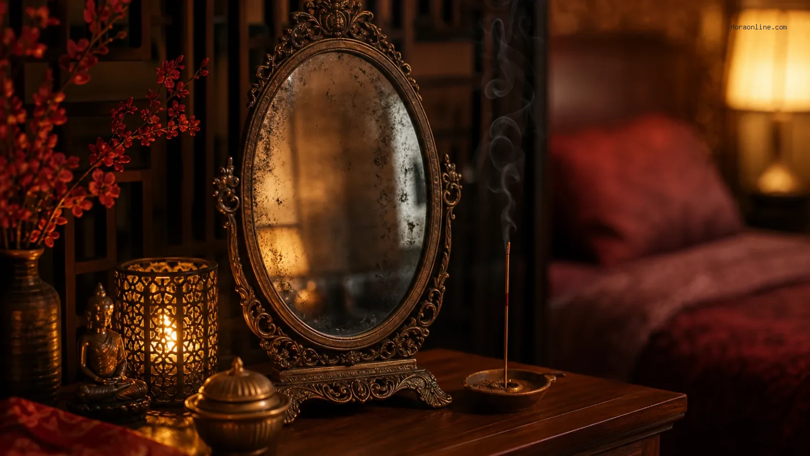 ภาพan antique dim mirror สื่อถึงปรับฮวงจุ้ยห้องนอน สร้างพื้นที่ปลอดภัยเพื่อดึงดูดโชคลาภและปัดเป่าฝันร้าย ในบทความ นอนไม่หลับเพราะกลัวฝัน กลัวความฝัน กลัวฝันร้าย ทำยังไง ปรับฮวงจุ้ยหรือพฤติกรรมช่วยได้