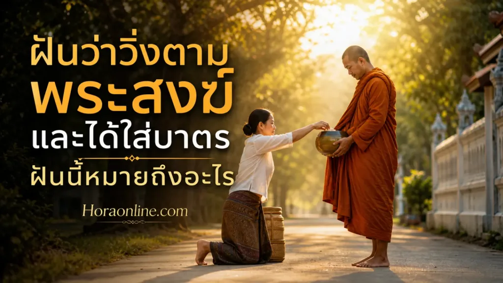 ฝันว่าวิ่งตามพระสงฆ์ แสดง Thai Buddhist monk wearing saffron robes holding an alms bowl