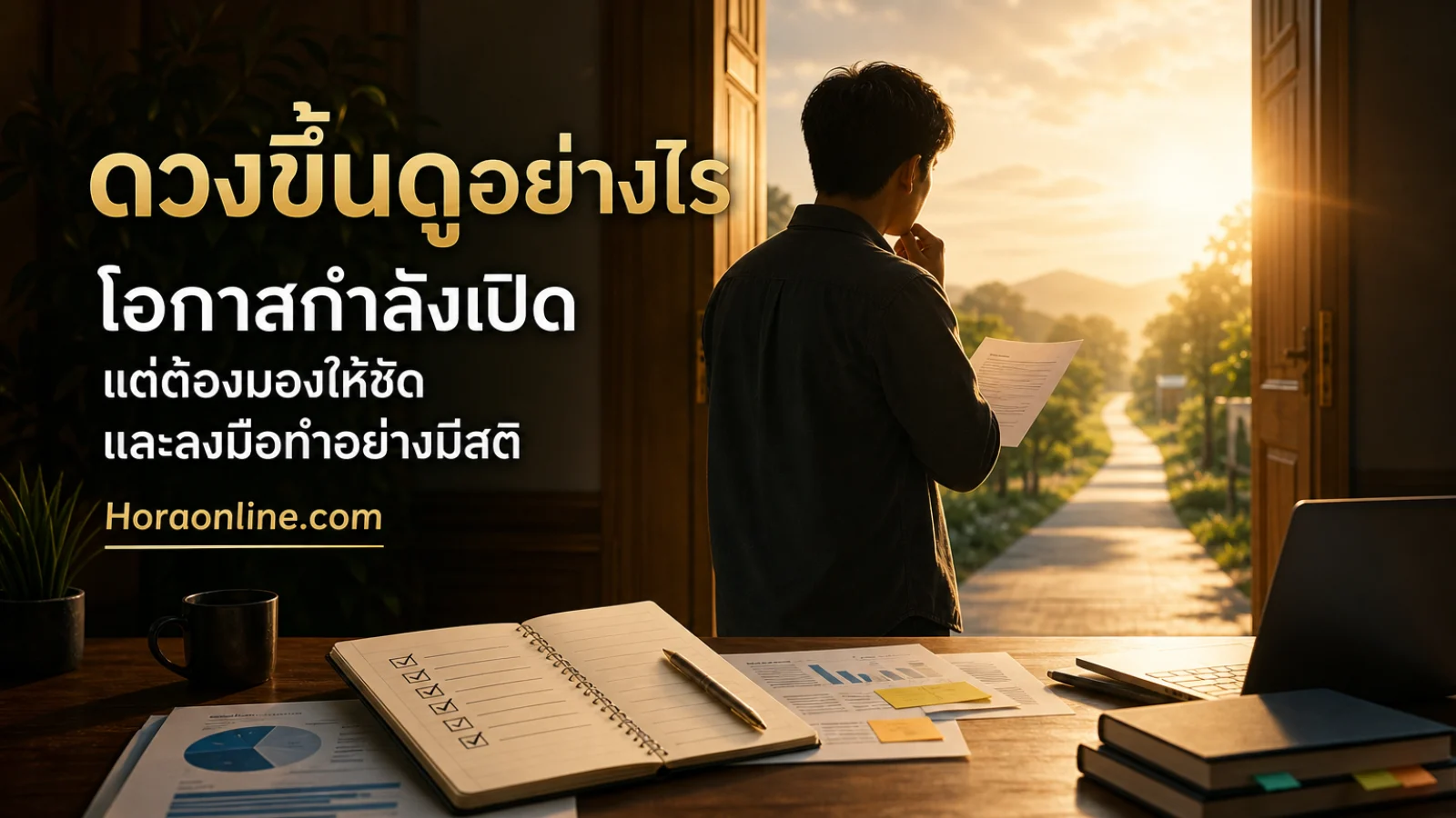 ดวงขึ้น แสดง ทางหรือประตูที่เปิดออกอย่างชัดเจน