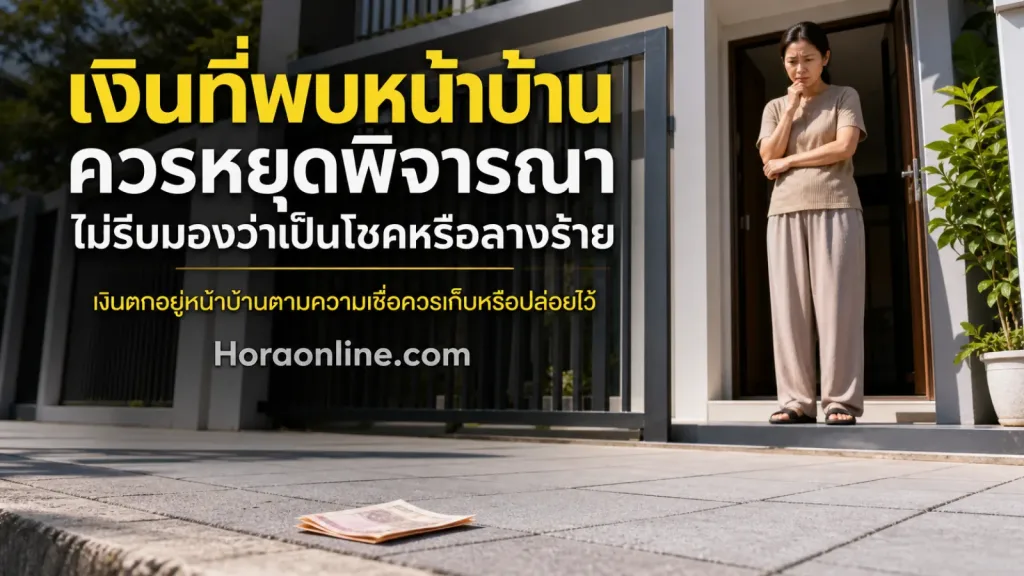 เก็บเงินได้หน้าบ้าน แสดง ธนบัตรหรือเงินสดแบบไม่มีรายละเอียดระบุตัวตนวางอยู่หน้าบ้าน