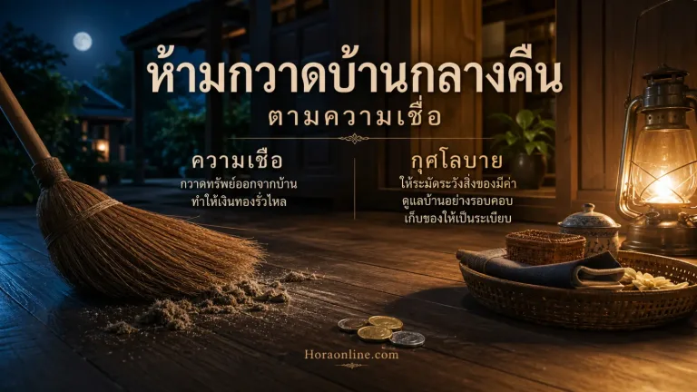 ห้ามกวาดบ้านกลางคืน แสดง ไม้กวาดและพื้นบ้านที่กำลังทำความสะอาด